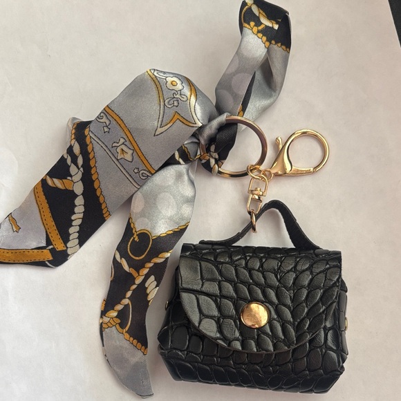 Accessories - Stylish Black Textured bag Keychain/bag charm with Scarf Accent